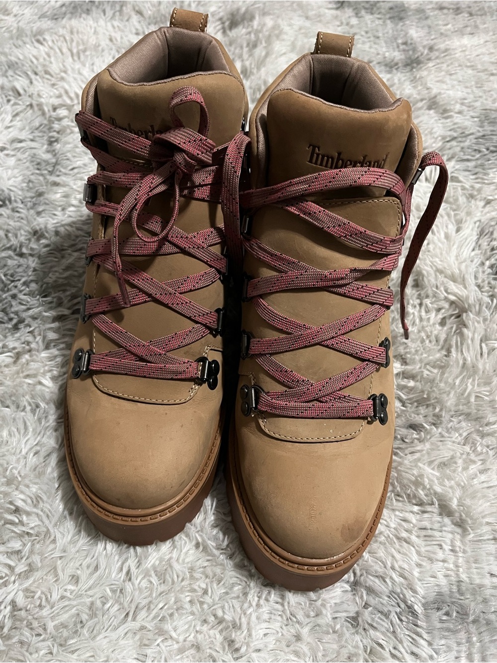 Timberland Stone Street Mid Lace Boots Women 9.5 Tan Nubuck Platform Hiking